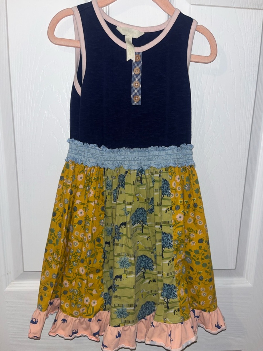 Matilda Jane Navy, Mustard & Olive Patchwork Sleeveless Dress